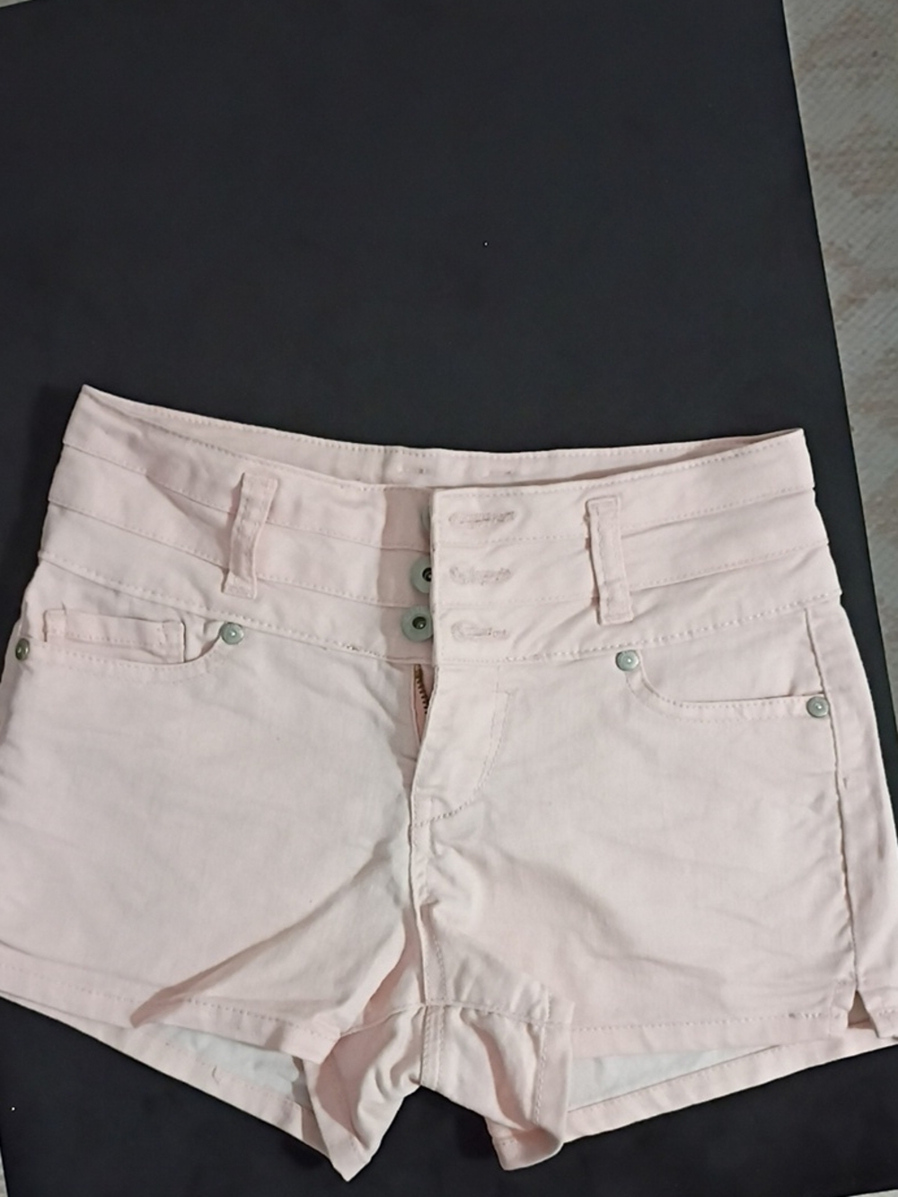 High-Waist Pale Pink Women's Shorts with Triple-Button Front